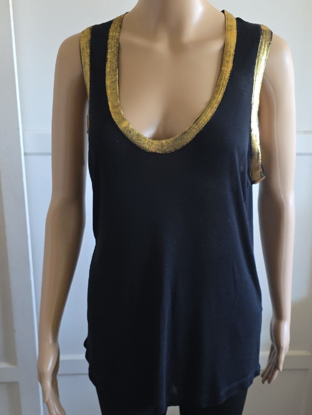 Zadig & Voltaire Black Tank with Metallic Gold Trim